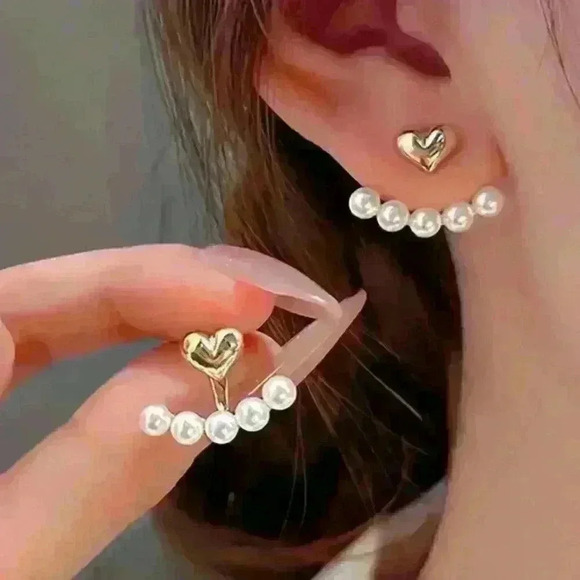 Heart-shaped Front And Back Wearing Earrings - Picture 1 of 5